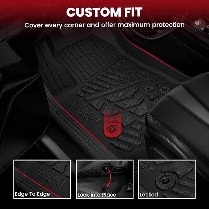 LASFIT Floor Mats for Toyota Tundra 2022-2025 Double Cab, Custom Fit All Weather Protection TPE Easy Clean Odorless Anti-Slip Floor Liners for Tundra 2022 2023 2024 2025 Front & Rear 2 Row Car Mats