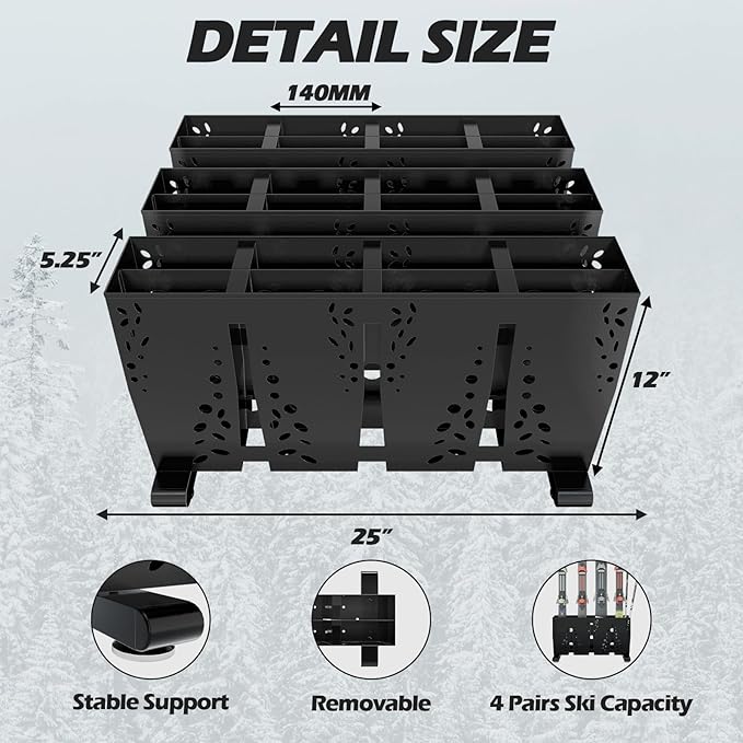 Heavy Duty Metal Ski Storage Rack, 12 Pair Freestanding Steel Ski Holder, Floor Stand Ski Organizer Rack, Snowboard Floor Stand Organizer for Garage and Home