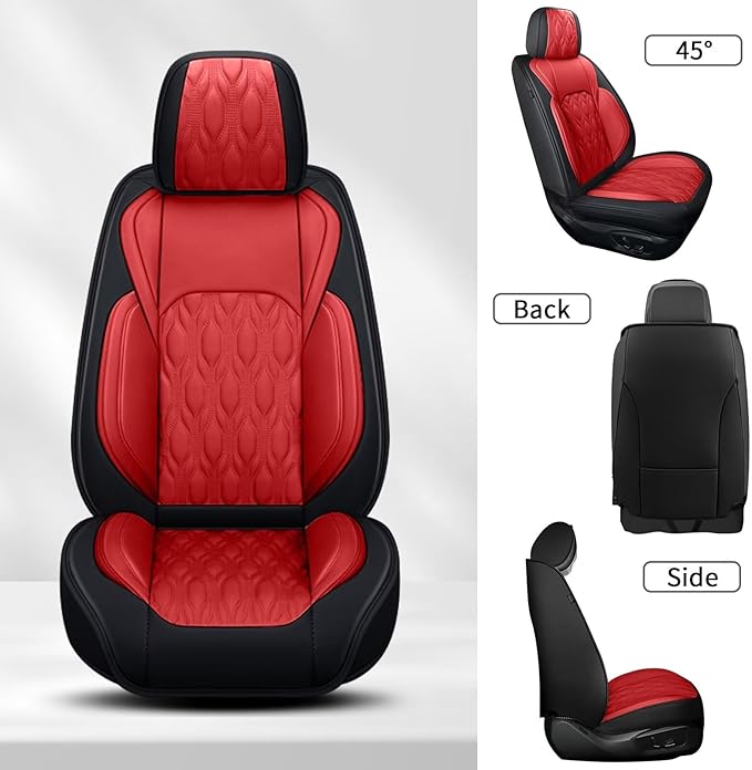 Car Covers Fit for Toyota Camry 2012-2025: Full Set 5 Seats Faux Leather Automotive Waterproof Vehicle Cushion Protector (Black&Red)