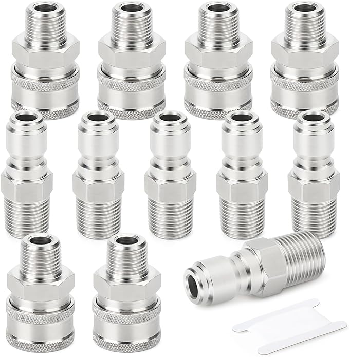 TAISHER 12PCS 304 Stainless Steel Pressure Washer Adapter Kit, Quick Connect Fittings，3/8" Male