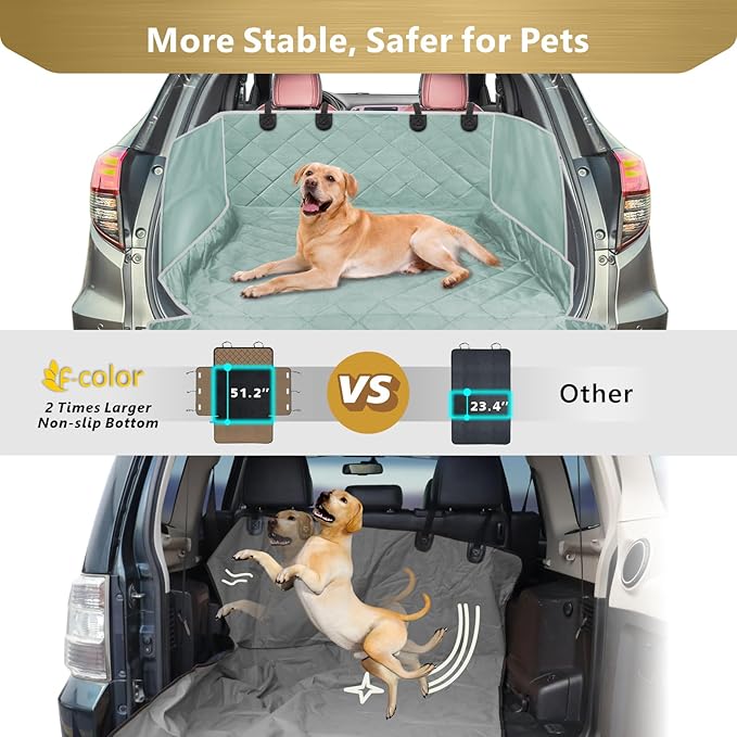 F-color SUV Cargo Liner for Dogs - Waterproof Pet Cargo Liner with Side Flaps, Comfort Dog Cargo Cover with Bumper Flap, Scrachproof Non-Slip Large Size Universal Fit SUVs Sedans Trunks Vans, Grey