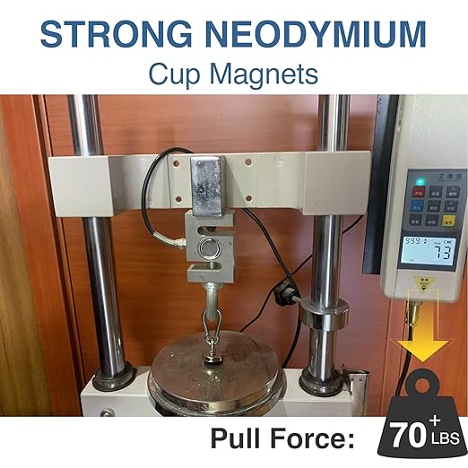 MIKEDE 10 Pack Strong Neodymium Cup Magnets, 70Lbs+ Holding Force Heavy Duty Round Base Cup Magnets with Countersunk Hole, Powerful Industrial Strength Rare Earth Magnet with Screws for Wall Mounting
