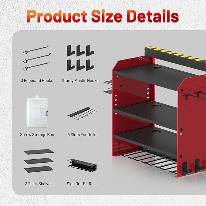 Power Tool Organizer Wall Mount with Charging Station - Heavy-Duty Cordless Drill Holder,Adjustable Tool Storage Rack for Garage,Workshop,Wall-Mounted Tool Organizer Gifts for Fathers Day