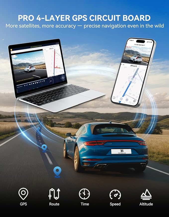 TECXLERON Dash Cam Front and Rear, 4K Dual Dash Cam, Dash Camera for Cars with Starlight Night Vision, 160° Front & 150° Rear Wide Angle, GPS, WDR, G-Sensor, 24H Parking Mode, 64GB Card Included
