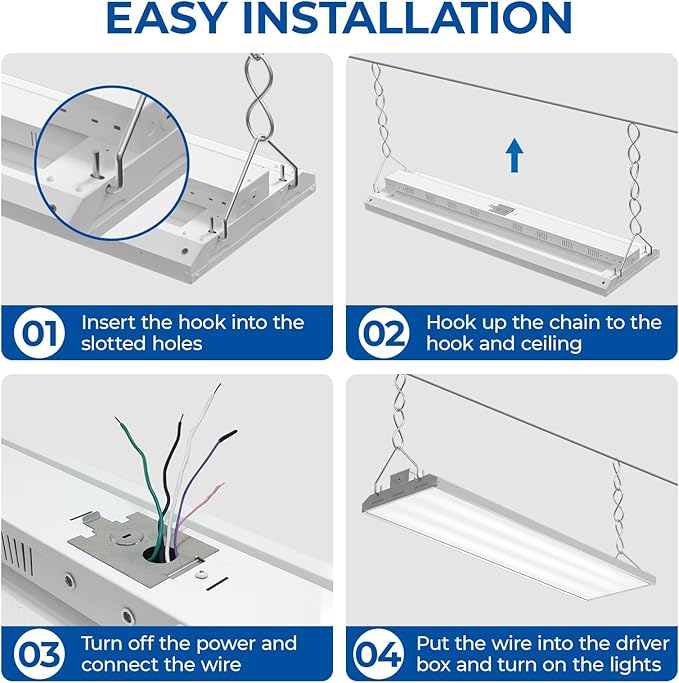 CINOTON 4FT 210W LED Shop Light with 28350LM, 0-10V Dimmable Linear High Bay Lighting with 5000K, 120-277V 135LM/W Commercial Hanging Lights for Garage Office Warehouse Workshop Factory UL Listed