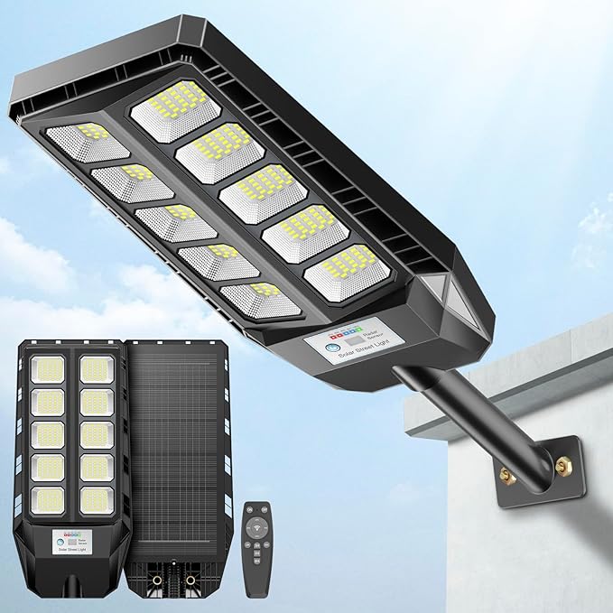 Solar Lights Outdoor for Outside, IP66 Waterproof Street Lights Outdoor, 6500K Dusk to Dawn LED Solar Security Flood Lights Motion Sensor with Remote Control for Yard, Entryway Garage, Porch