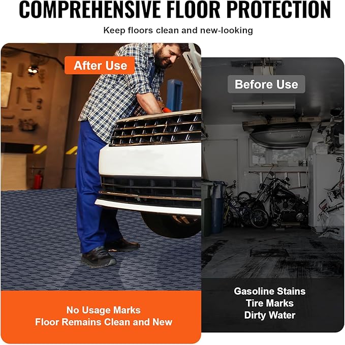 VEVOR Garage Tiles Interlocking, 12 x 12 x 0.53 inch 25 Pack Garages Floor Covering Tiles, Non-Slip Double-Sided Texture Garage Flooring Tile, for Garages, Basements, Repair Shops, Graphite Gray