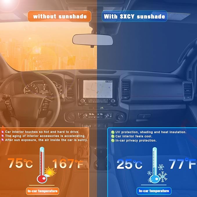 SXCY for 2024 2025 Nissan Frontier Windshield Sunshade 2022-2025 Frontier (S SV Pro-X Pro-4X SL) Accessories for 2024 2025 Frontier Sun Shade Foldable Sun Shield 2024 2025 Frontier Sun Protector