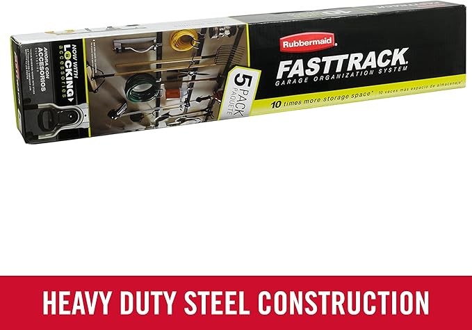 Rubbermaid FastTrack Garage Storage Utility Hooks 5 Piece Black All in One Rail Hook Kit and Tool Organizer Heavy Duty for Home/Garage/Shed/Garden