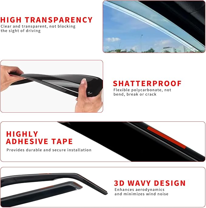 in Channel Rain Guards Fit for 2021 2022 2023 2024 2025 Chevrolet (Chevy) Tahoe/GMC Yukon/Cadillac Escalade, Durable Window Wind Deflectors, Smoke Tinted Vent Window Visors Shades, 4PCS