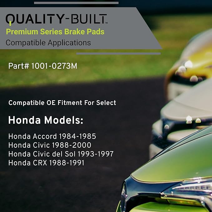 Premium Semi-Metallic Front Brake Pads (1001-0273M) Compatible with Honda Accord 1984-1985, Honda Civic 1988-2000, Honda Civic del Sol 1993-1997, Honda CRX 1988-1991