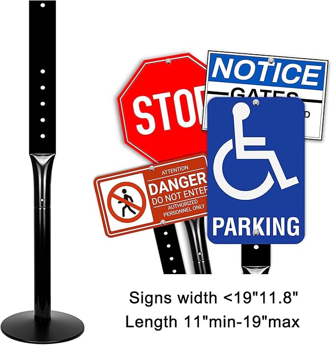 Parking Sign Post 48" Heavy Duty Cast Iron Parking Signs Stand, Movable Sign Stand for Hanging Signs, Black (2 Packs, 15pounds)