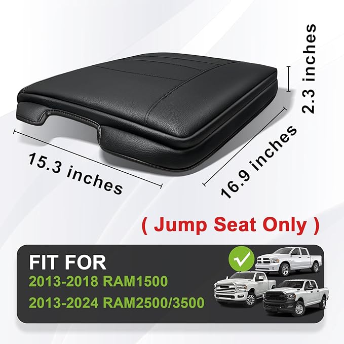 Muslogy Center Console Armrest Cover Compatible with Dodge Ram1500 2013-2018 & ram2500/3500 2013-2025 Comfort Armrest Pad Arm Rest Cushion Vegan Leather Protector 1-Inch Extra Thick(Jump Seat ONLY)