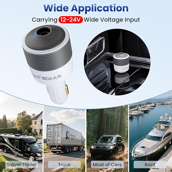 Starlink Mini Car Adapter - 12V to 24V DC Step Up Converter with 60W Car Cigarette Lighter Adapter, Starlink Mini 12V Adapters Supports Official 30M Starlinks Cable, Ideal for RV, Boat, Trailer
