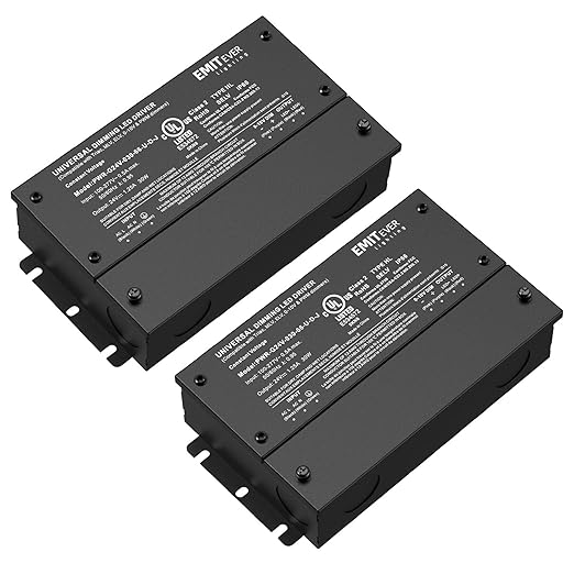 EMITEVER Dimmable Led Driver, 2 Packs 30W AC 110V-277V to DC 24V Transformer, 5-in-1 Dimming: ELV/MLV/TRIAC / 0-10V / 1-10V / 10V PWM/Potentiometer, Waterproof IP67 and UL Listed