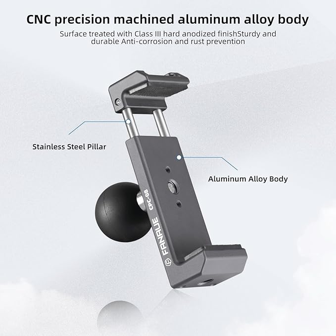 FANAUE Aluminum Phone Holder with 1" Ball Head Adapter - Universal RAM Mounts B Size Compatible, Double Socket Arm Design for Motorcycles/Bikes/ATVs/Cars/Trucks - Secure 360° Rotation