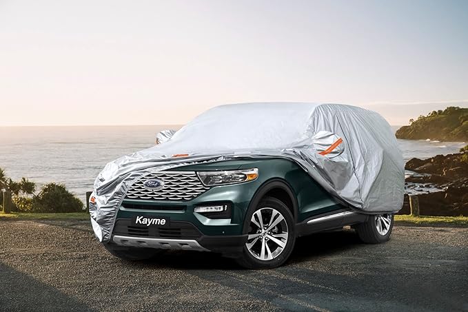 Kayme Car Covers for Automobiles Waterproof All Weather Sun Uv Rain Protection with Zipper Mirror Pocket Fit SUV Jeep Toyota Highlander/Land Cruiser, Honda Pilot,Acura Mdx etc.(191 to 200 Inch) YXL