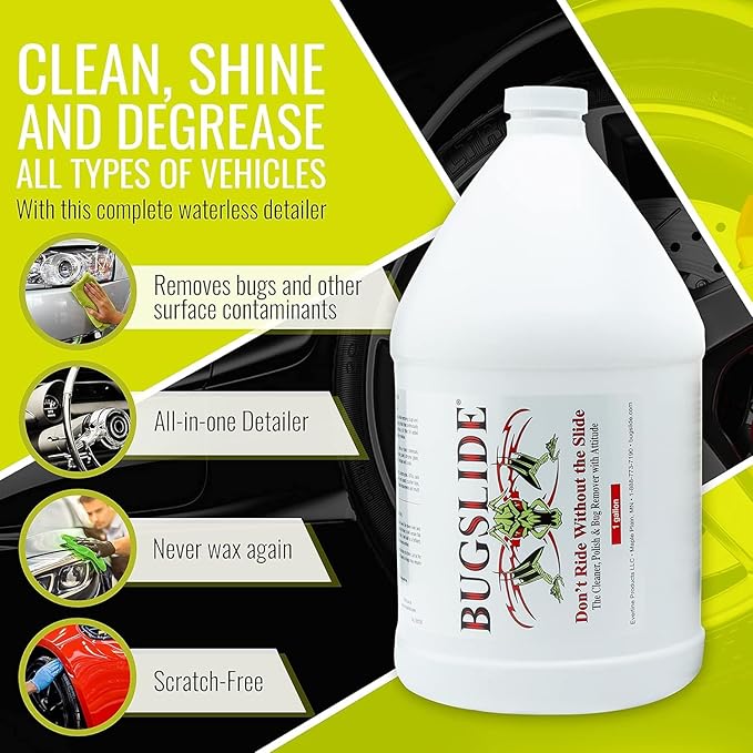 BugSlide Bug Remover Spray – All Purpose Car Cleaner & Detailer, For Vehicle Interior & Exterior Use, Shines, Degreases, Polishes, Wipes Away Bugs on Plastic, Metal,Glass, Windows, Mirrors, 16 oz