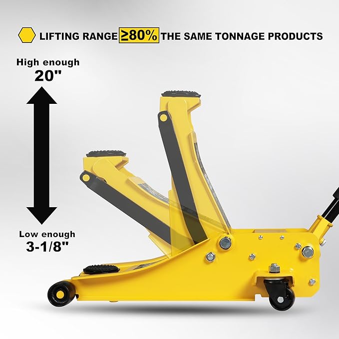 YELLOW JACKET 3.5 Ton Low Profile Floor Jack Quickly Lift Hydraulic Car Jack with Dual Pumps, 7700 lb Capacity