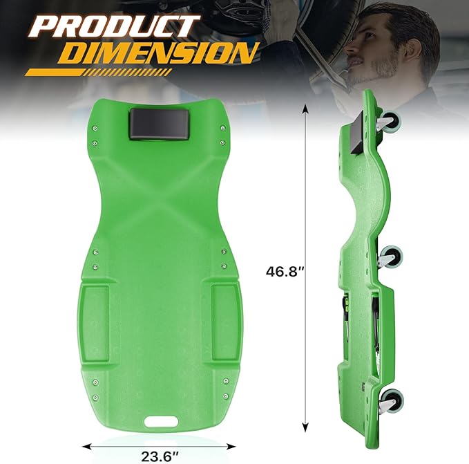 Magshion Mechanic Creeper with Padded Headrest & Tool Trays – 440 lbs Capacity, Rolling Garage Creeper with 6 Swivel Wheels, Lightweight & Portable Under Car Creeper for Auto Repair (Green)