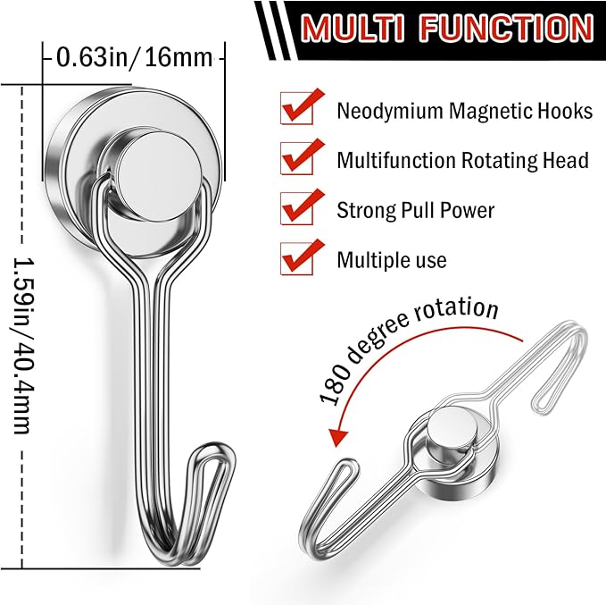 FINDMAG Magnetic Hooks, 30lbs+ Magnet Hooks 2025 Cruise Ship Essentials, Strong Magnetic Hooks for Fridge, Magnetic Hanger for Garage, Whiteboard, Office Supplies, Kitchen Organization, 10 Pack