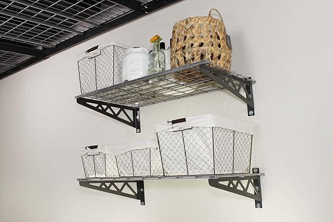 SafeRacks Wall Shelves - 2 Pk 12"x36" Wall Mountable Shelving Unit for Storage Rack, Pantry Shelves, or Utility Shelving, Heavy Duty Shelves w/ 4 Versatile Accessory Hooks, 300lbs Capacity, Hammertone