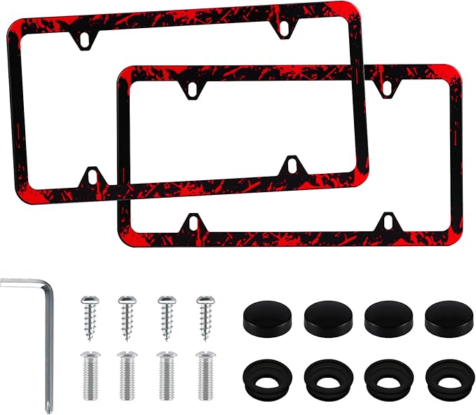 LivTee Black License Plate Frames, 4 Holes Stainless Steel License Plate Covers, 2PCS Car License Plate Holder, Automotive Exterior Accessories, Blood Splatter