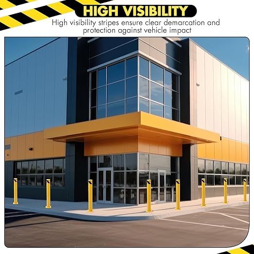 4 Pack Safety Bollard Post, 42 Inch Height 4.5 Inch Diameter Yellow Pipe Safety Steel Bollards with Anchor Bolts and Wrench, Steel Bollards for Road Warning Construction Public Place Traffic Control