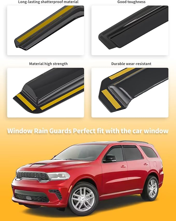 in-Channel Window Rain Guards Fit for Dodge Durango 2011-2025 Extra Durable Window Visors Window Deflectors Vent Visors Vent Shades Car Accessories-4 pcs 2-Q15