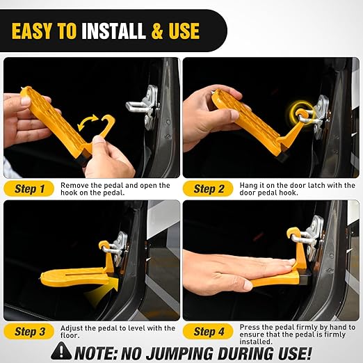 Nilight Car Door Step for Roof Access Universal Car Step Hook for Roof SUV Trucks Folding Aluminum Alloy Vehicle Door Latch Step Pedal with Glass Breaker Safety Hammer, Max Load 400lbs, 2 Pack Yellow