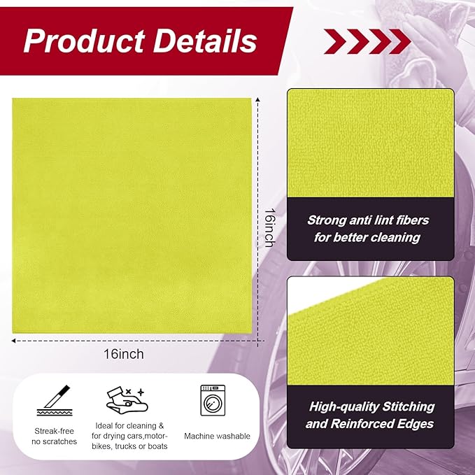 200 Pcs Microfiber Cleaning Cloth 16x16 Inch Microfiber Towels for Car Ultra Absorbent Cleaning Rags Reusable Lint Free Streak Free Detailing Towel for Car Washing Drying Dusting (Yellow)