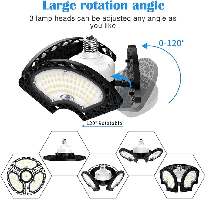 LED Garage Light 80W Deformable LED Ceiling Lights 12000 Lumens Led Shop Lights for Garage