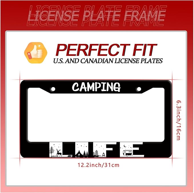 Camping Life License Plate Frame Forest Night Deer License Plate Frames Stainless Steel Accessories Cars Decor with 2 Holes and Screws Fits Standard US CA Vehicles Size 12.2 x 6 Inches