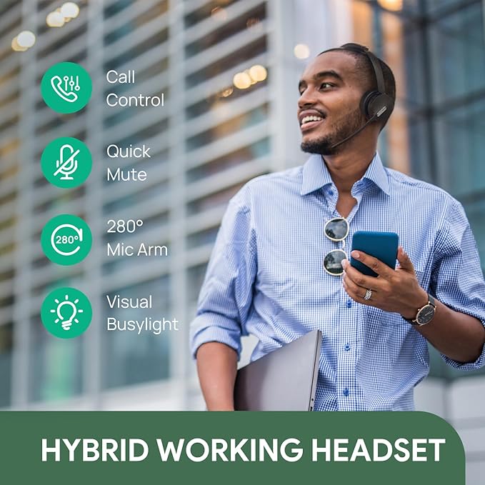 Yealink WH64 Hybrid DECT& Bluetooth Wireless Headset, 492ft Range Mono Teams UC Headphones with DECT Dongle & Charging Stand, 3X Mic, 26H Talk Time,Portable Single Headsets for PC,Cellphone,Laptop