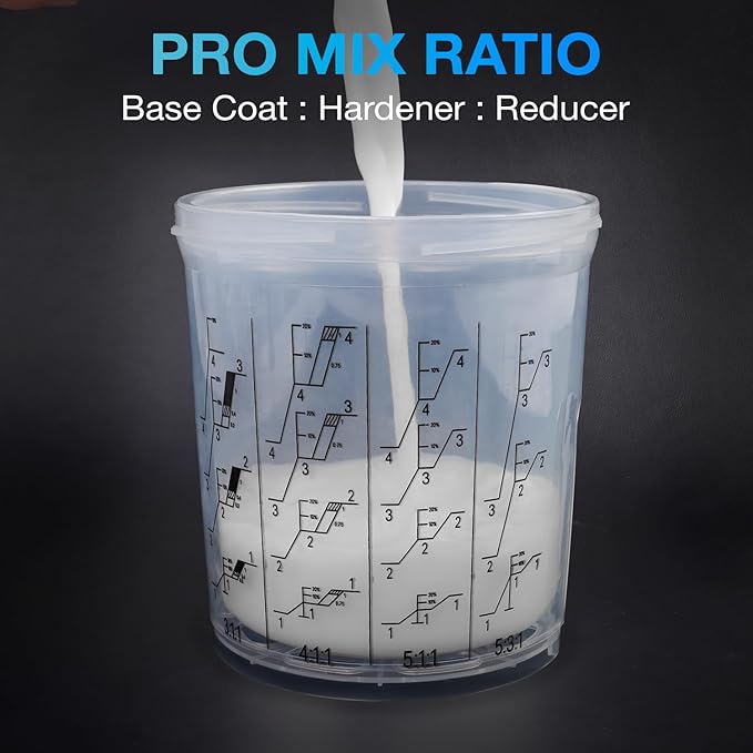 Disposable Paint Cup System 20 Ounce (600ml) Kit - 50 Pack Paint Cups with Lids, 2 Hard Cup with Retainer Ring, 20 Plugs, 2 Cup Adapter, PTFE Tape, Paint Stirrer for Automotive Paint Gun