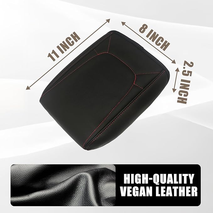 Muslogy Center Console Armrest Cover Compatible with Chevy Colorado/GMC Canyon 2023 2024 2025 ZR2 Z71 Trail Boss LT WT Elevation AT4 Denali AT4X Accessories Regular Thick(Red Stitching)