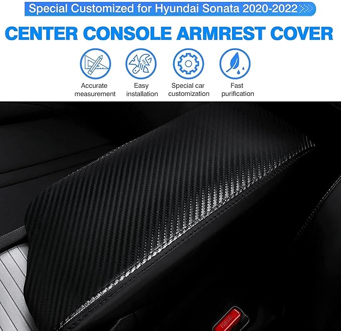 Autorder Center Console Cover for Hyundai Sonata 2020 2021 2022 2023 Accessories Carbon Fiber Armrest Cover Anti-Scratch Middle Console Pad Leather Armrest Protector