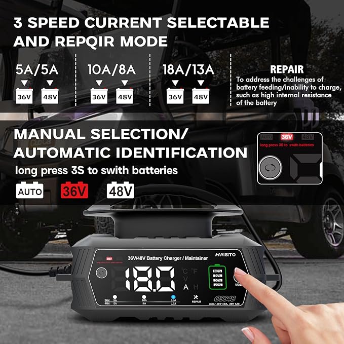 Golf cart Battery Charger, 36V 18A and 48V 13A Trickle Battery Charger,36 Volt Golf Cart Charger,for Club Car,EZGO & Yamaha,Lithium,LiFePO4,Lead-Acid AGM/Gel/SLA..BatteryCharger,Crowfoot Plug