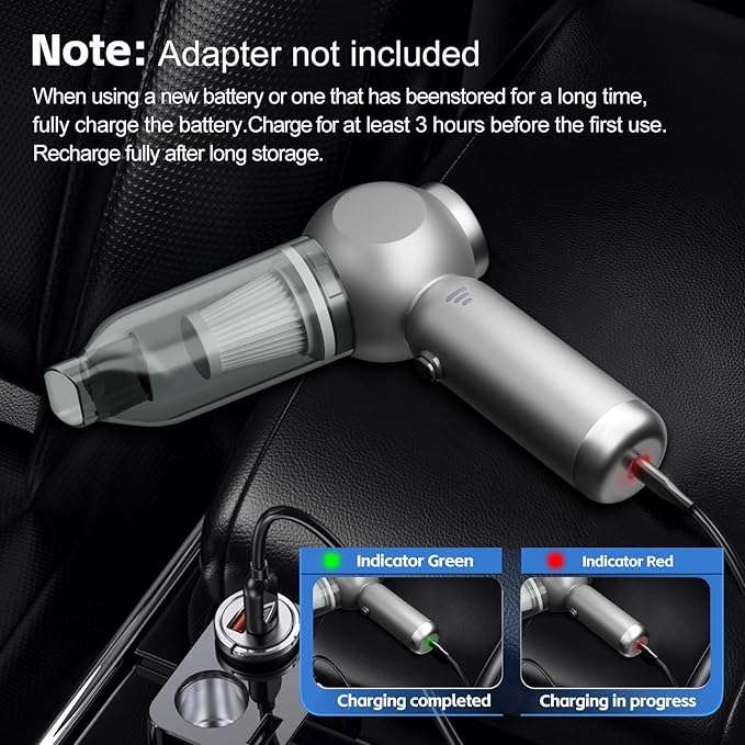 6 in 1 Car Vacuum Portable Cordless, 20000PA Mini Vacuum Cleaner High Power Brushless Motor, Handheld Vacuum Cordless Compressed Air Duster for Car, Home, Office