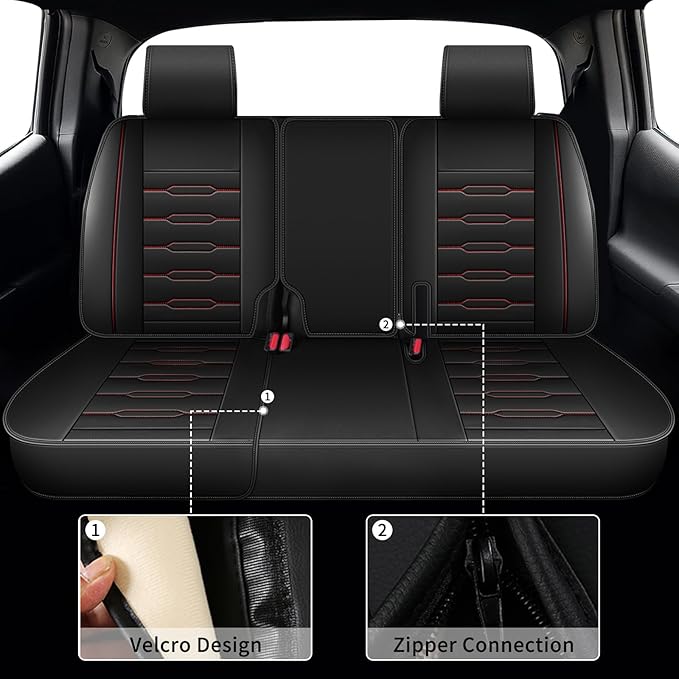 Seat Covers Fit for Honda Ridgeline 2006-2024 2025: Crew Cab 5 Seats Car Seat Covers Faux Leather Truck Pickup Seat Cushion Protector - Front Seats Without Armrests(Full Set, Redline)