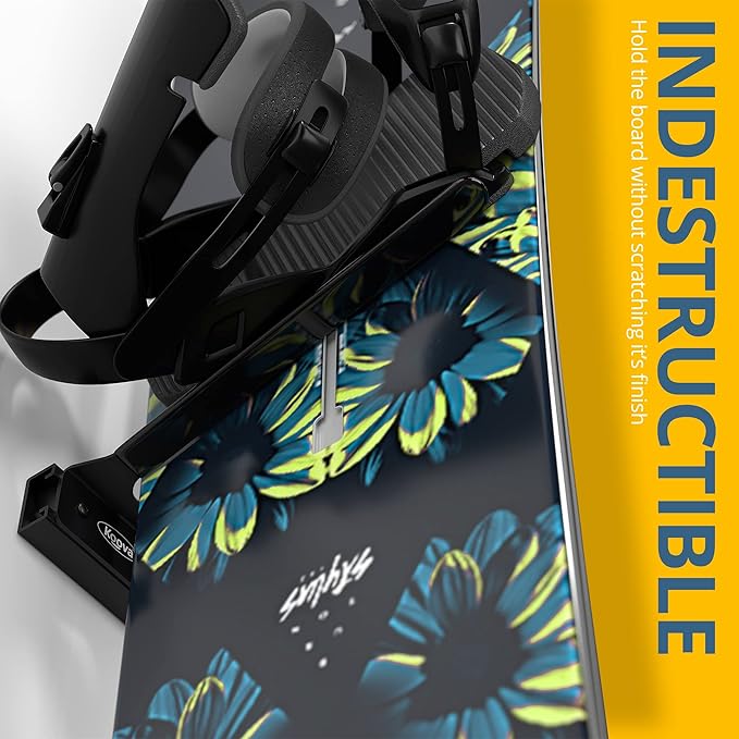 Koova Snowboard Wall Mount Rack Holder | Garage Snowboard Storage Organizer | Heavy Duty Powder Coated Steel Frame w/Rubber Arms