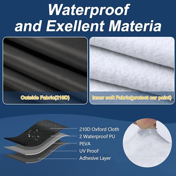 QUNSUNUS Waterproof Car Cover for Pontiac Grand Prix 1962-1977, Outdoor Car Covers with Zipper, All Weather Cover with Straps and Elastic Edges for Wind, Sun, UV and Dust Protection