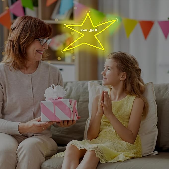 Star Classroom Neon Sign,Your Did It Star LED Neon Light Sign for Classroom, Congrats Party, Motivational Decor for Bedroom, Office, Celebration,Encouragement and Funny Gag Gifts