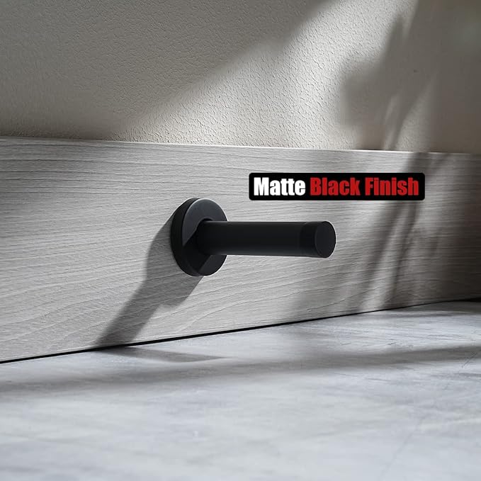 JQK Door Stopper Black, 304 Stainless Steel Thicken 1mm Sound Dampening Door Stop Bumper Wall Protetor 4 Pack, Matte Black, DSB5-PB-P4