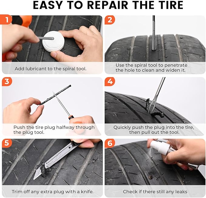 ETENWOLF Flat Tire Repair Kit with Plugs 16 Pcs, Heavy Duty Tire Plug Kit for Car, Motorcycle, ATV, Jeep, Truck, Tractor (Grey)