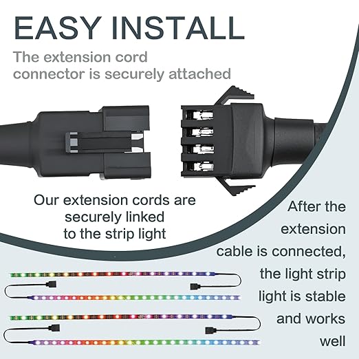 8 Pcs 4 Pin RGB Extension Cable RGB Wire for Motorcycle LED Light Underglow Kit, Compatible with ATV Car Trucks Rock Lights & Neon Strips (60 Inch)