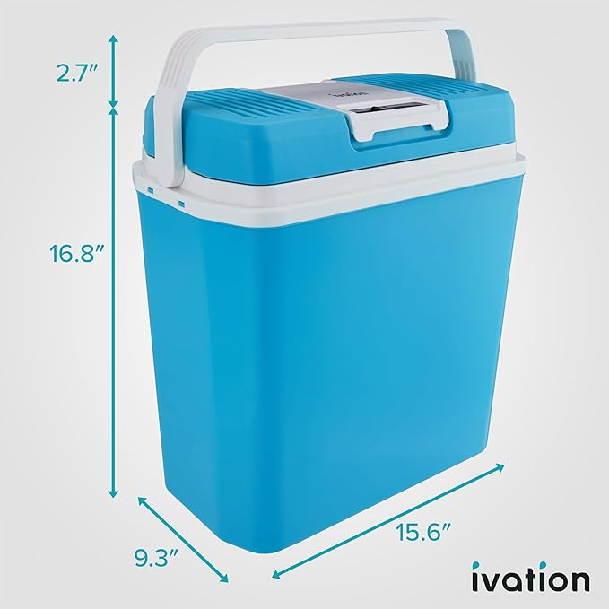 Ivation Electric Cooler & Warmer with Handle | 24 L Portable Thermoelectric Fridge for Vehicles & Trucks| 110V AC Home Power Cord & 12V Car Adapter for Camping, Travel & Picnics