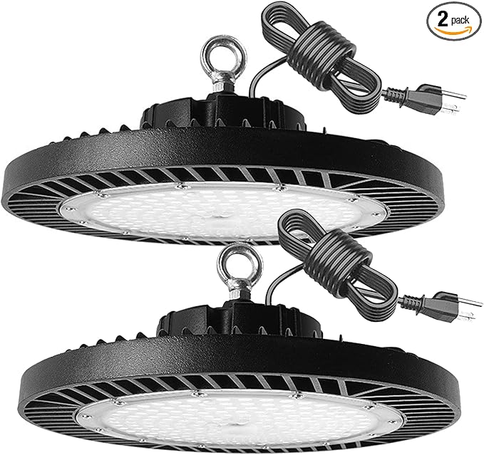 2Pack 250W UFO LED High Bay Light,30000lm 6000K Daylight 2500W Equivalent with US Plug Cable LED Garage Lights Commercial Warehouse Area Light Workshop Garage Factory Lowbay Area Lighting