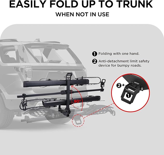 Rockland Foldable 2-Ebike Rack, 200 lbs Capacity, Hitch Mount Electric Bike Rack, Fits up to 5" Fat Tire Width and 50" Wheelbase, Ebike Carrier Rack for 2" Receiver for Cars SUVs Vans RVs