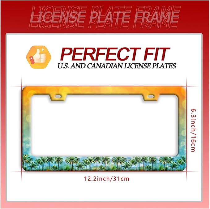 Palm Tree License Plate Frame Tropical Hawaii License Plate Frames Funny Auto Accessories Bracket Stainless Steel License Plate Holder 6x12 Inch